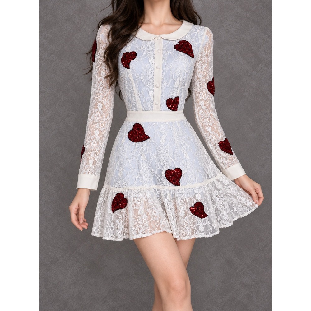 For Love & Lemons x Jaime King Mini Dress Womens Small White Heart Lace Coquette